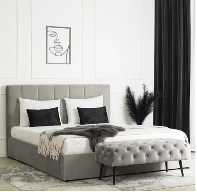 Кровать двуспальная бархатная MEBEL ELITE PANAMA Velvet 160x200 см Серый
