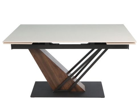 Стол FERNANDO CERAMIC 140(200)*90 бежевый мат/темный орех