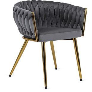 Стул бархатный MEBEL ELITE CAPRI Velvet Серый / Золотой