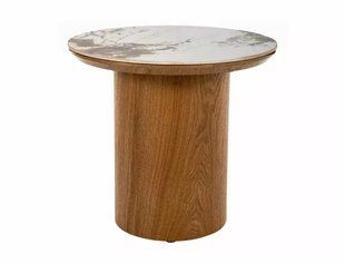 Журнальний столик Signal RONDO біла кераміка/дуб д.45см/вис.50см