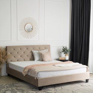 Кровать MEBEL ELITE QUEEN Welur 160x200 см Бежевый