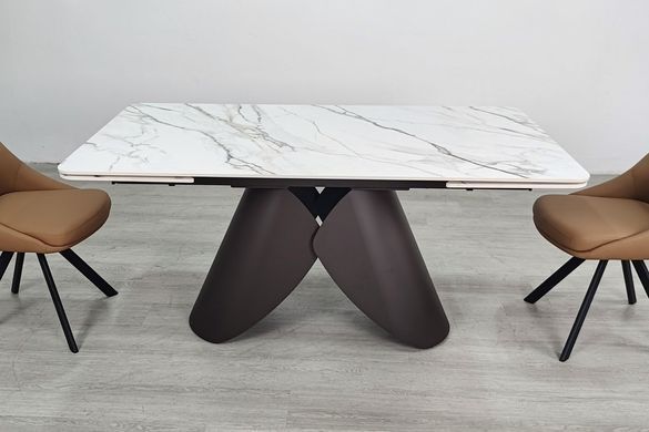 Стол INTARSIO AGNES CERAMIC 160(240)*90 Белый позолоченный мат/коричневый