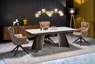 Стіл розкладний HALMAR VESNA бежевий мармур/коричневий стелаж 180(260)*90см