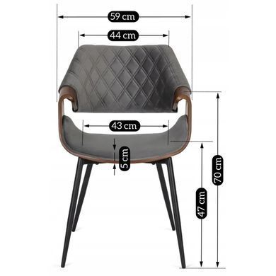 Стул бархатный MEBEL ELITE DAKOTA Velvet серый / ореховый