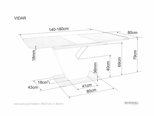 Стіл Vidar 140(180)X80 см Дуб Крафт Табакко/ Крем SIGNAL