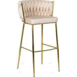 Барний стілець оксамитовий MEBEL ELITE FLORES 2 Velvet кремовий / золотий