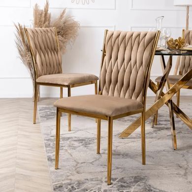 Стілець оксамитовий MEBEL ELITE DAN Velvet Бежевий / Золотий