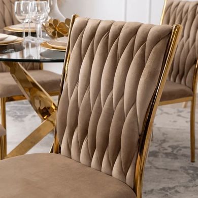 Стілець оксамитовий MEBEL ELITE DAN Velvet Бежевий / Золотий