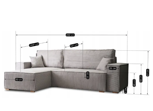 Кутовий диван універсальний MEBEL ELITE ALEX 262 см тканина: сірий