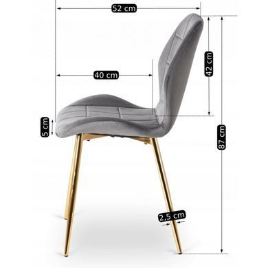 Стілець MEBEL ELITE IRYS Сірий велюр на золотих ніжках