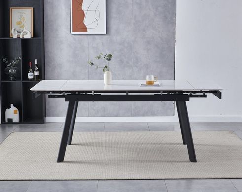 Стіл INTARSIO OSLO CERAMIC 120(180)*80 білий глянець/чорний каркас