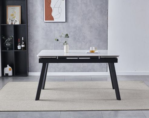 Стіл INTARSIO OSLO CERAMIC 120(180)*80 білий глянець/чорний каркас