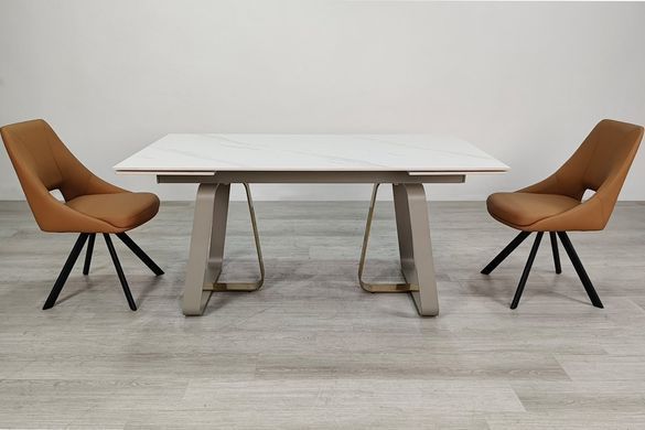 Стол INTARSIO BIANCO LUXE CERAMIC 160(240)*90 Белый мат/белый+Золото