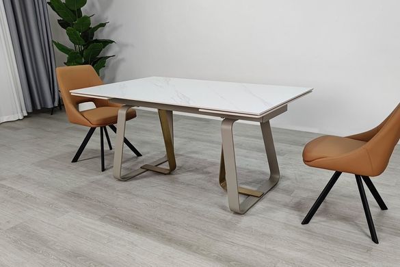 Стол INTARSIO BIANCO LUXE CERAMIC 160(240)*90 Белый мат/белый+Золото
