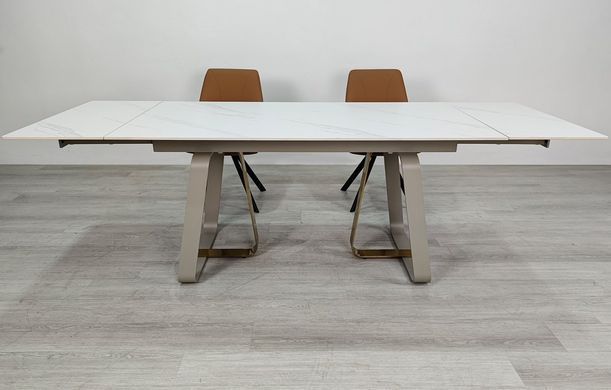 Стол INTARSIO BIANCO LUXE CERAMIC 160(240)*90 Белый мат/белый+Золото