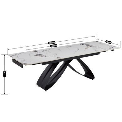 Стіл розкладний MEBEL ELITE LUIGI 160-240 х91 см Білий мармур/Чорний
