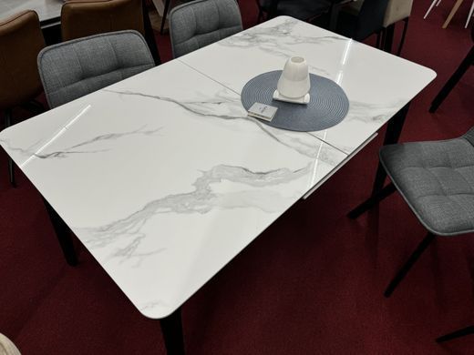 Стіл INTARSIO BERLIN CERAMIC 140(180)*80 білий глянець/чорний каркас