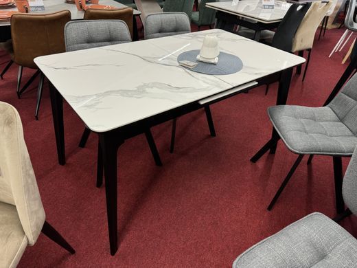 Стіл INTARSIO BERLIN CERAMIC 140(180)*80 білий глянець/чорний каркас