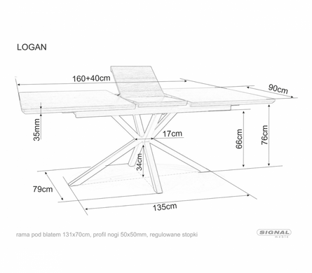 СтолLogan 160(200)x90 см Дуб / Черный Мат SIGNAL