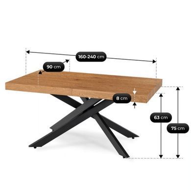 Розкладний обідній стіл MEBEL ELITE HAMPTON 160(240)*90 см Дуб золотий