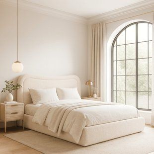 Кровать MEBEL ELITE HAGA Boucle 160x200 см Кремовая