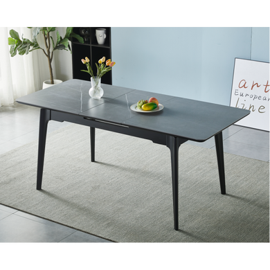 Стіл INTARSIO BERLIN CERAMIC 111(140)*75 сірий мат/чорний каркас