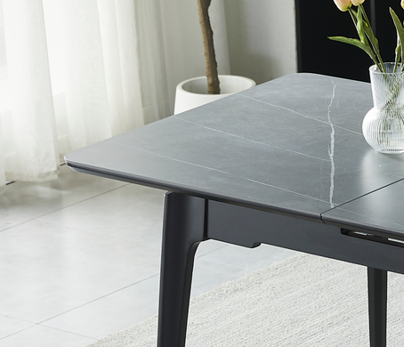 Стіл INTARSIO BERLIN CERAMIC 111(140)*75 сірий мат/чорний каркас