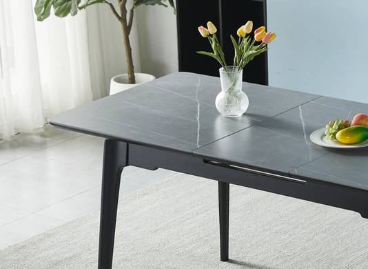 Стіл INTARSIO BERLIN CERAMIC 111(140)*75 сірий мат/чорний каркас