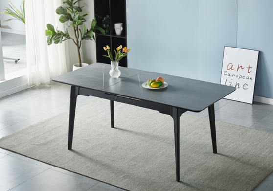 Стіл INTARSIO BERLIN CERAMIC 111(140)*75 сірий мат/чорний каркас