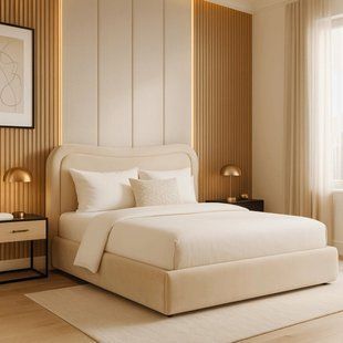 Кровать MEBEL ELITE HAGA Welur 160x200 см Кремовая