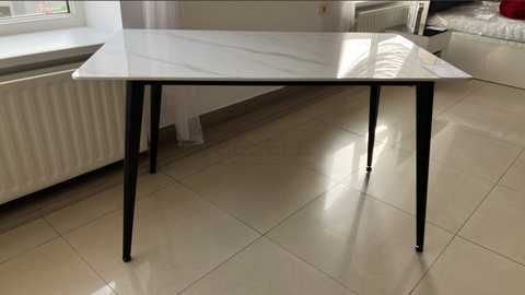 Стіл INTARSIO SABA CERAMIC 130*70 білий глянець/чорний каркас
