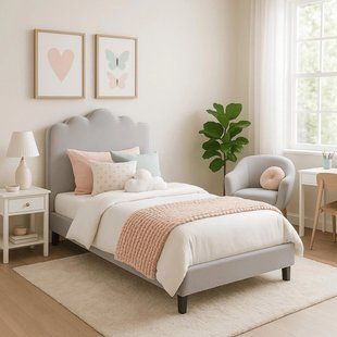Кровать MEBEL ELITE CRATER Boucle 90x200 см Серый