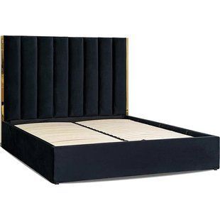 Кровать двуспальная бархатная MEBEL ELITE EMILIO Velvet 160x200 см Черный