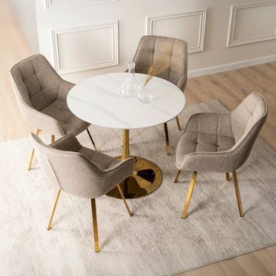 Стіл круглий з ефектом мармуру MEBEL ELITE SANDER 90 см Білий/Золотий