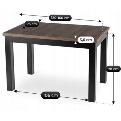 Стіл розкладний MEBEL ELITE SKUBI 120-160х75 см горіх / чорний