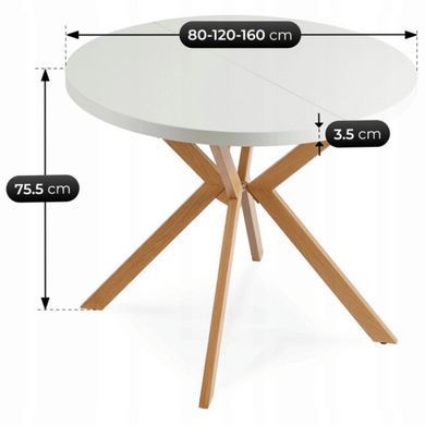 Розкладний обідній стіл MEBEL ELITE DORIAN 80(160)*80 Білий/Золото