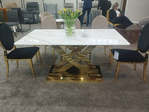 Стіл Обідній HERMES 160x90 Білий Мармур / Золото SIGNAL