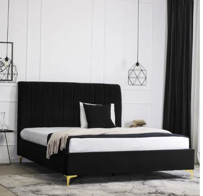 Ліжко двоспальне оксамитове MEBEL ELITE MARCELO Velvet 160x200 см чорний