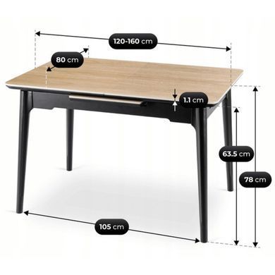 Розкладний обідній стіл MEBEL ELITE SAMER 120(160)*80 см Дуб золотий/Чорний