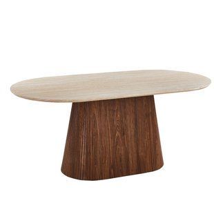 Стіл MEBEL ELITE GIANNI 180х90 см Травертин/Горіх
